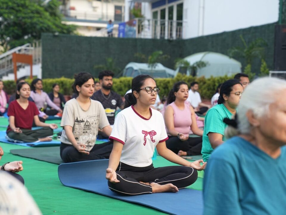Participants practicing meditation and pranayama during an International Yoga Day 2026 outdoor yoga session on June 21, promoting mindfulness, breathing exercises, and holistic wellness.